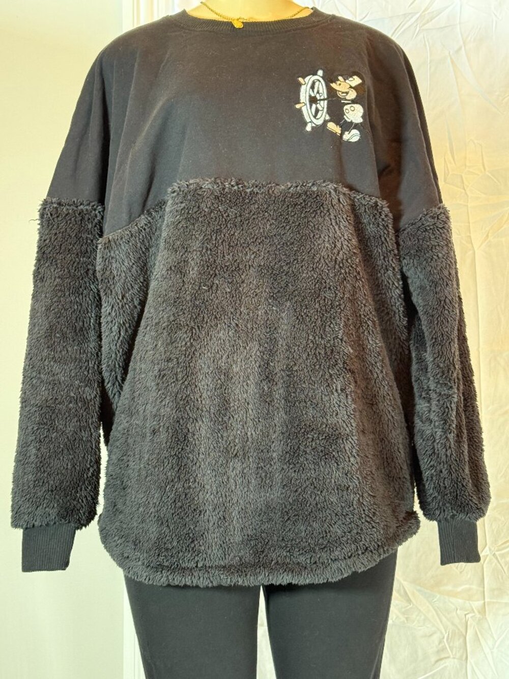 Disney Black Steamboat Willie Fuzzy Spirit Jersey Adult M
